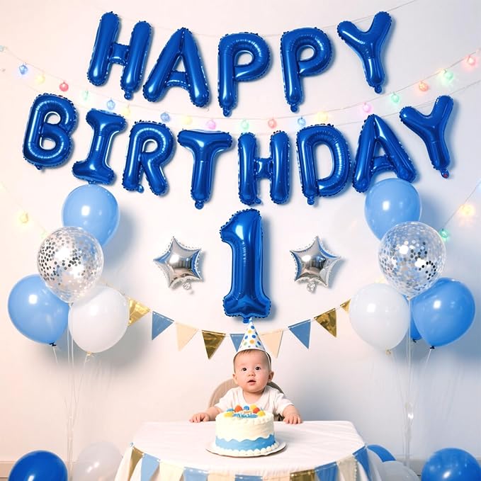 Dark Blue Happy Birthday Balloon Banner Set -16 Inch Foil Letters Balloons, Reusable Birthday Decorations and Party Supplies, Suitable for Men and Women's Birthday Decorations，Party Backdrop