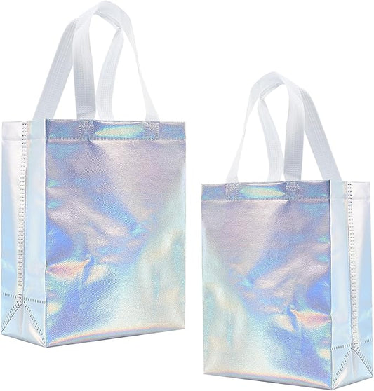 Tendwarm 12 Pcs 8x4x10 Inches Reusable Iridescent Gift Bag Favor Bags for Party Wedding Christmas Medium Size