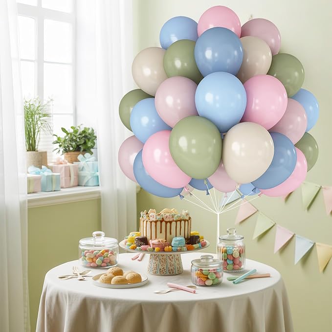 Pink Blue Green Balloons 12inch 60pcs Pale Pink Beige Light Pastel Blue White Sand Dusty Green Helium Latex Balloon Arch Boho Birthday Garden Tea Goose Party Decorations Bridal Baby Shower Wildflower