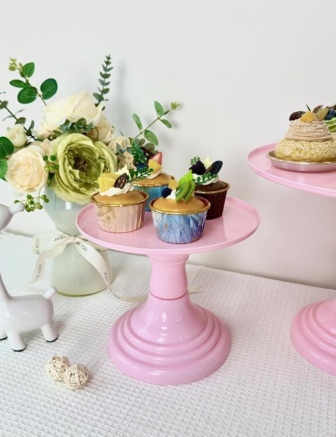 3 Pcs Pink Cake Stand Set Round Plastic Cupcake Stand Holder Dessert Table Display Set, Dessert Serving Platter for Tea Party, Birthday, Wedding, Baby Shower