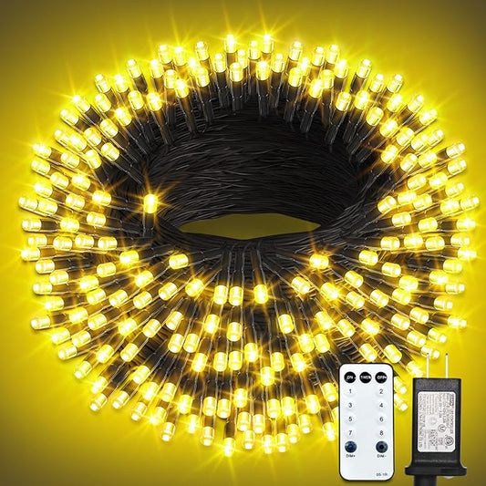 300 LED String Lights Outdoor, 100FT Warm White Christmas Lights for Outside with Remote, Timer Memory Function, 8 Modes Waterproof Fairy Lights Plug in, for Xmas Tree Bedroom Patio Party