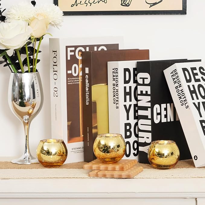Homemory 24 Pcs Gold Votive Candle Holders, Round Mercury Glass Candle Holder, Tealight Candle Holders for Table Centerpieces, Baby Shower,Anniversary, Wedding, Home Decor, Halloween, Christmas