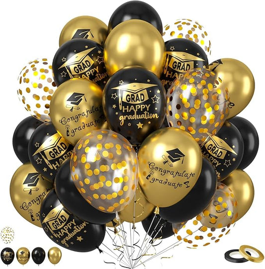 Graduation Balloons, Graduation Party Decoration, 50PCS 12 Inch Black and Gold Confetti Graduate Ballons for Grad College High School Class of 2026 Congrats Grad Party Decorations