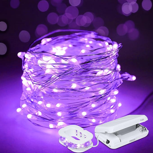Aogist 4-Pack 16FT Fairy Lights with Spool,Ultra-Bright 50 LEDs Battery Operated Copper Wire String Light for Bedroom Christmas Wedding Centerpiece Parties Decoration,Purple