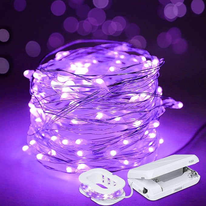 Aogist 2-Pack 16FT Fairy Lights with Spool,Ultra-Bright 50 LEDs Battery Operated Copper Wire String Light for Bedroom Christmas Wedding Centerpiece Parties Decoration,Purple