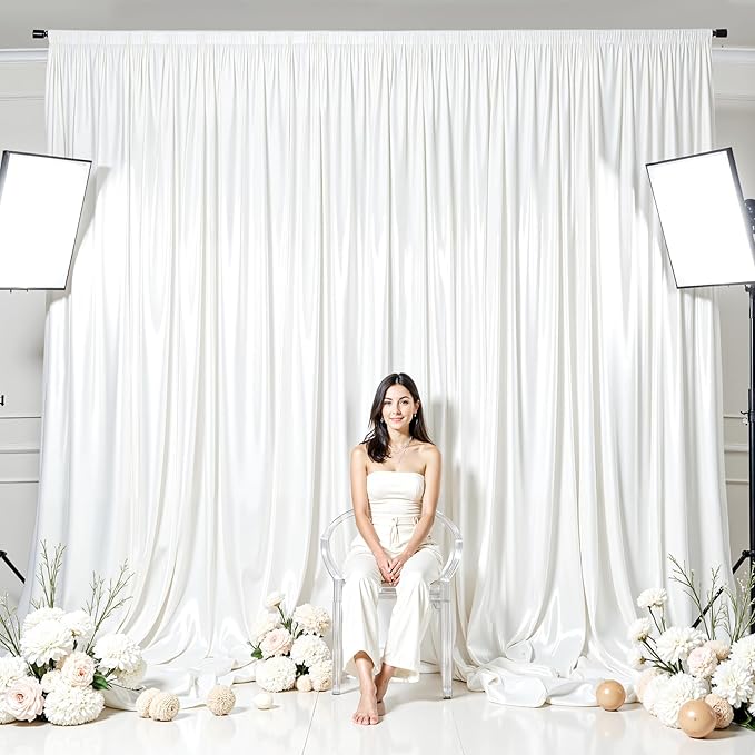White Glitter Satin Backdrop Curtain for Parties 10x10FT Shimmer Photo Backdrop Drapes Non-Wrinkle Sparkle Drapes for Backdrop,Back Drop Cloth for Wedding Baby Shower Birthday Christmas Decorations
