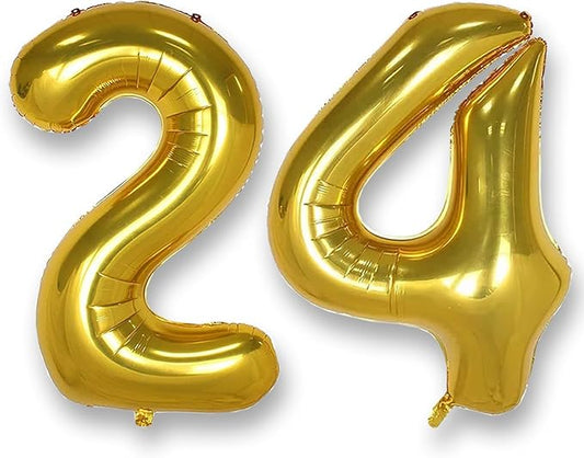 AULE 40 Inch Large 24 Number Balloons Gold, Big Foil Number Balloons, Giant Helium Happy 24th Birthday Party Decorations for Man and Women, Huge Mylar 42 Anniversary Party Supplies