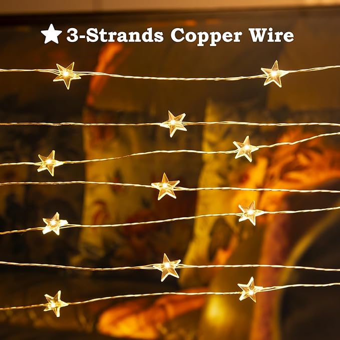 Star String Lights Plug in,40FT 120 LEDs Star Fairy Lights,Waterproof Starry Light with 8 Modes Remote for Outdoor Indoor Christmas Wedding Garden Ramadan Decor,Silver Wire,Warm White