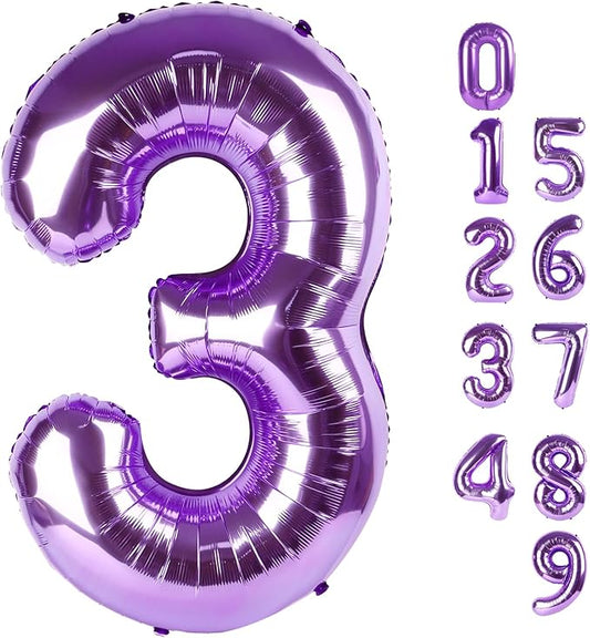 Numbers Balloon 3, 40 Inch Large Purple Balloon for Three Year Old Birthday Decor, 3 13 30 31 Birthday Party Decorations for Wedding Supplies