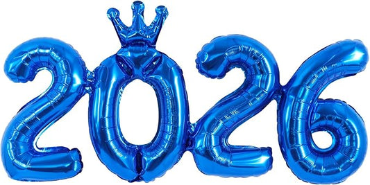 TONIFUL 2026 Navy Blue Crown Foil Number Balloons 16 Inch Navy Blue Number Banner 2026 Graduation Aluminum Foil Mylar Balloons for New Year Eve Christmas Anniversary Party Supplies