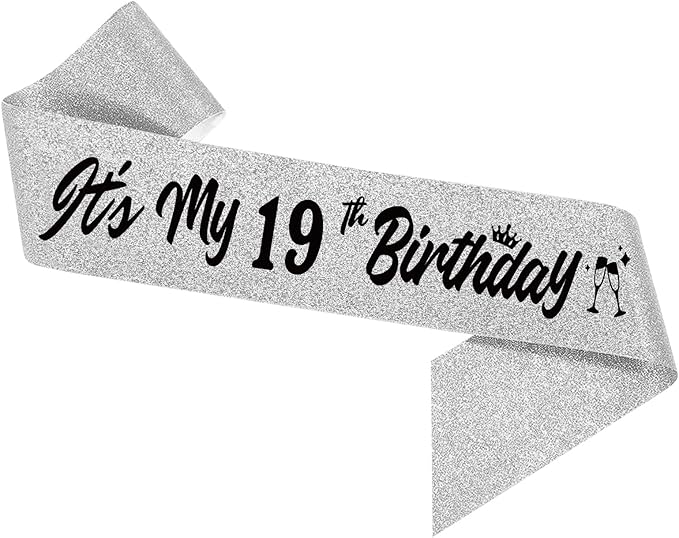 It's My19th Birthday Sliver Sash - Sparkling Happy 19th Satin Sash for Girl - Nineteen Years Old Birthday Party Decorations
