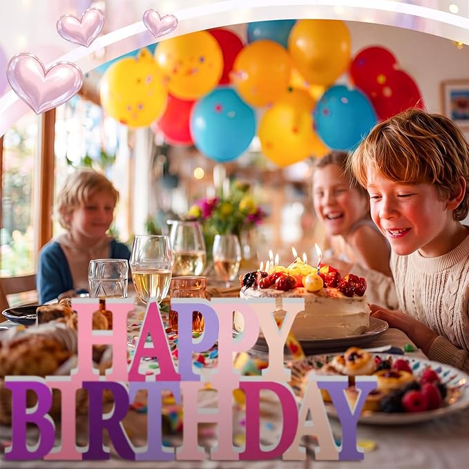 Novabright Happy Birthday Sign Centerpieces for Table Birthday Party Decorations for Women Bday Birthdays Themed Celebration Party Supplies(Pink and Purple,No Glitter)