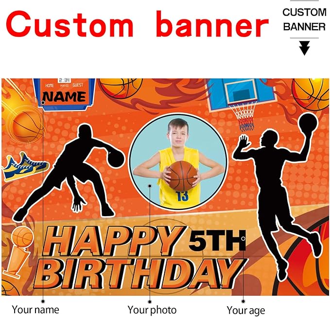 Custom Basketball Sports Happy Birthday Party Decorations Supplies Personalized Basketball Sports Birthday Backdrop Banner(4x6ft)