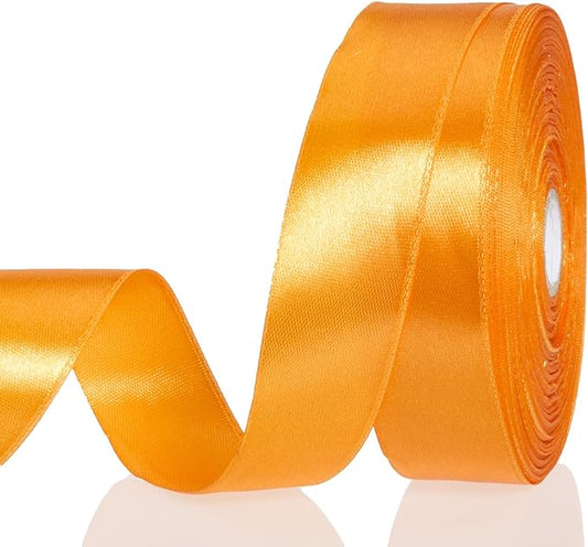 YASEO 1 Inch Orange Solid Satin Ribbon, 50 Yards Craft Fabric Ribbon for Gift Wrapping Floral Bouquets Wedding Party Decoration