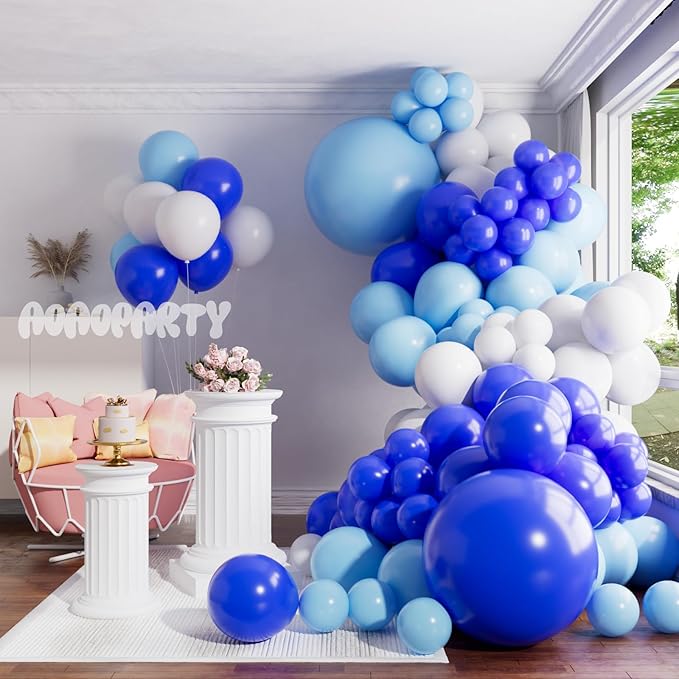 Blue Balloons Garland Arch Kit Different Sizes Pack 150Pc 18Inch 10Inch 5Inch Latex Light Blue Royal Blue Balloon for Baby Shower Birthday Graduation Party Gender Reveal Decorations
