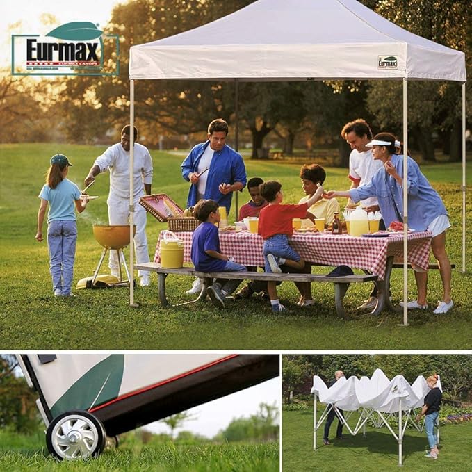 Eurmax USA 8x12ft Pop Up Canopy, Commercial Instant Tent for Outdoor Events, Patented No-Tip Rolling Storage Bag with 4 Sandbags, UV & Water Resistant, Heavy Duty Portable Shelter Gazebo,Burgundy