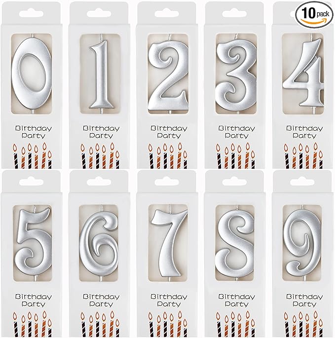 PHD CAKE 10-Count 0-9 Silver Number Birthday Candles, Number One Birthday, Silver Number Candles, Party Celebration, Baby Showers