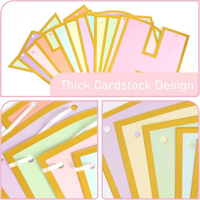 Colorful Happy Birthday Banner Sign Birthday Garland Wall Door Hanging Banner Flag for Women Men Boys Girls Party Backdrop Decorations, Multicolor Letters Name Banners with Golden Shiny Design