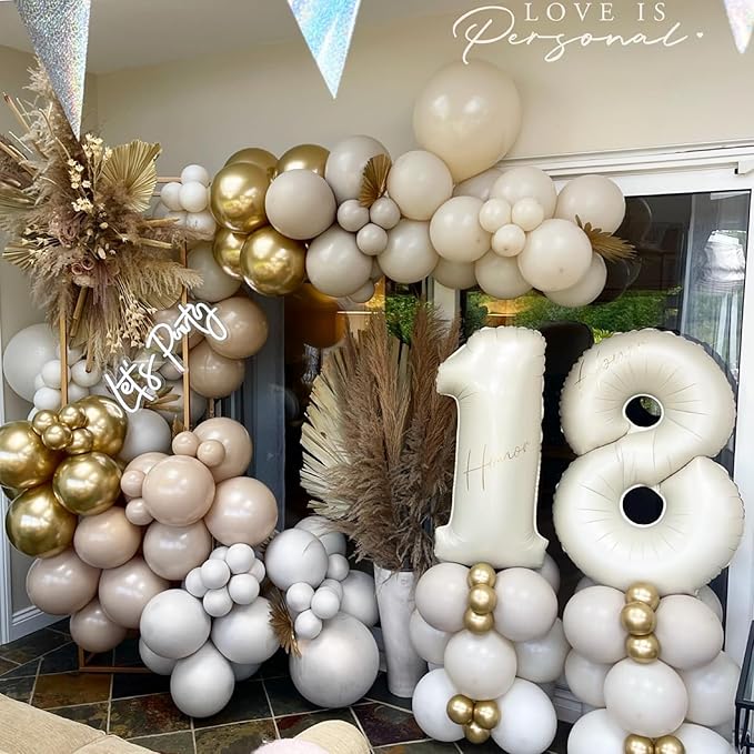 Biapian 40 Inch Cream Number 30 Balloon, 30th Birthday Balloons, Big Digital 30 Beige White Giant 30 Foil Balloon Helium for Men Women 30th Birthday Decorations Anniversary Baby Shower Party Supplies