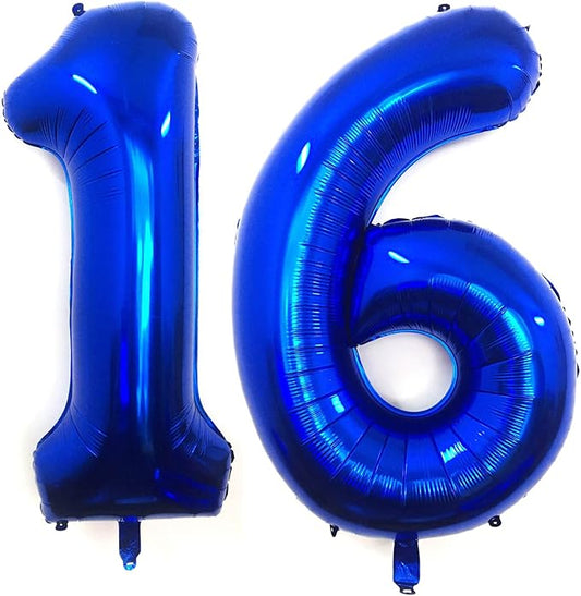 40 Inch Navy Blue 16 Number Balloons Giant Jumbo Huge 16 or 61 Foil Mylar Helium Number Digital Balloons Dark Blue Birthday Mylar Digital Balloons 16th Birthday Anniversary Events Party Decorations