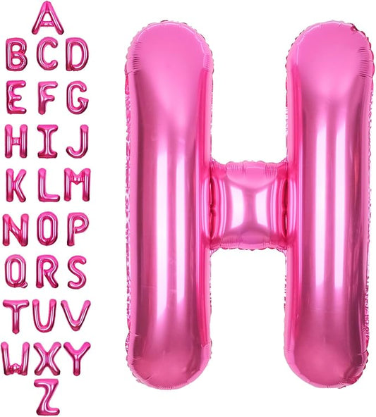 SUWEN 40 Inch Hot Pink Large H Letter Balloons Big Foil Helium Letter Balloons A-Z Jumbo Mylar Happy Birthday Party Decorations for Woman Anniversary Party Supplies