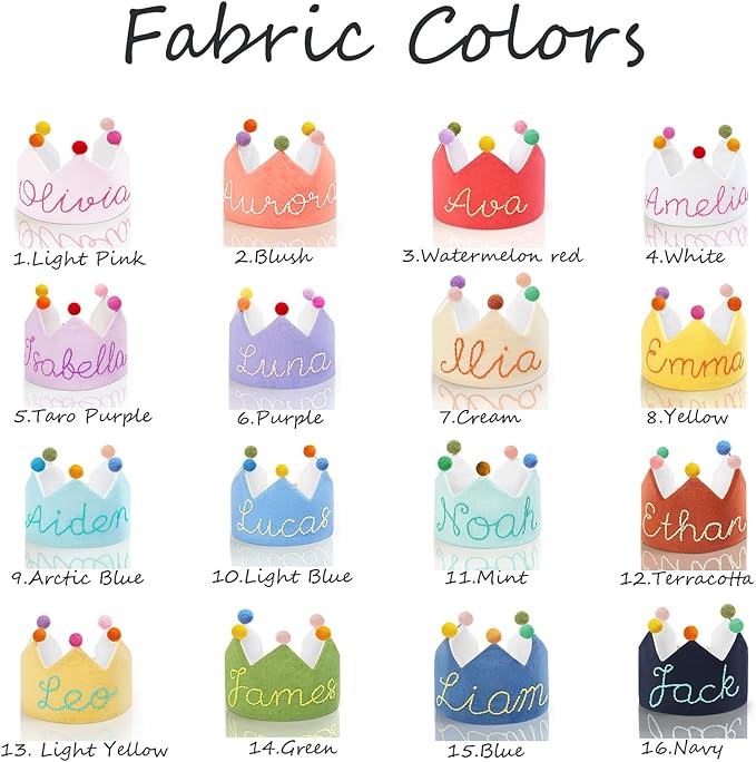 Personalized Hand Embroidered Crown Custom 1st First Birthday Crown Hats For Baby Kid Birthdays Fit All Ages