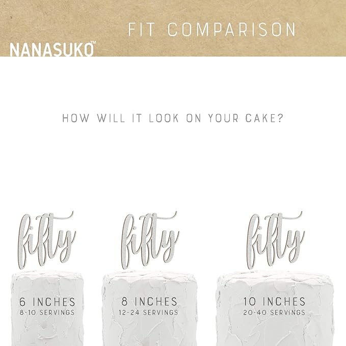 50th Birthday Cake Topper - fifty - Double Sided Silver glitter - Premium quality Made in USA