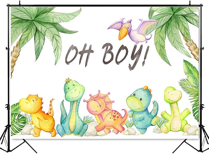 Mocsicka Dinosaur Baby Shower Backdrop Oh Boy Roar Dino Party Decoration Jungle Birthday Party Newborn Photography Background Cake Table Banner Decoration Photo Booth Studio Props(8x6ft(96x72 inch))