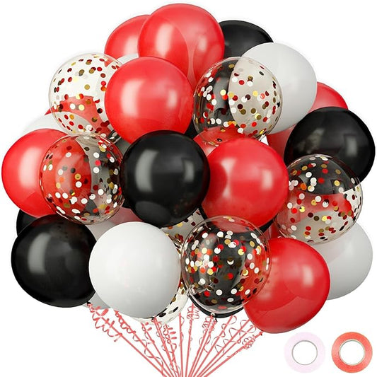 62Pcs Red and Black Balloons Kit - 12 Inches Red Black Party Decoration Balloons for Graduation Casino Theme Birthday Graduation Party Decorations Supplies