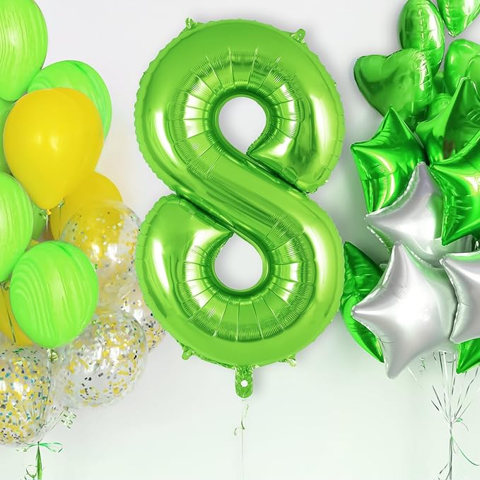 Green Number 8 Balloon 40 Inch, Big Large Foil Helium Number Balloons, Jumbo Giant Mylar Number 8 Balloons for 8 Year Old Birthday Party Decorations Supplies Anniversary Celebration