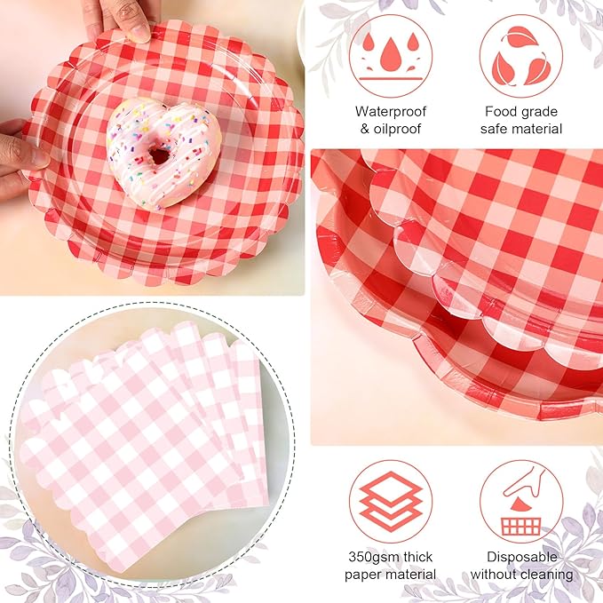 216 Pcs 72 Guests Camp Gingham Party Plates and Napkins Camping Gingham Paper Plates Napkins Checkered Plaid Disposable Tableware for Picnic BBQ Bachelorette Baby Bridal Shower Party Supplies