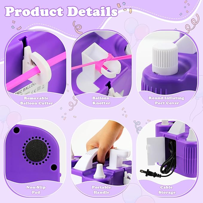 AXHJ Electric Balloon Pump, Portable Electric Air Balloon Pump Dual Nozzle Air Blower Pump, Balloon Inflator for Party Decorations