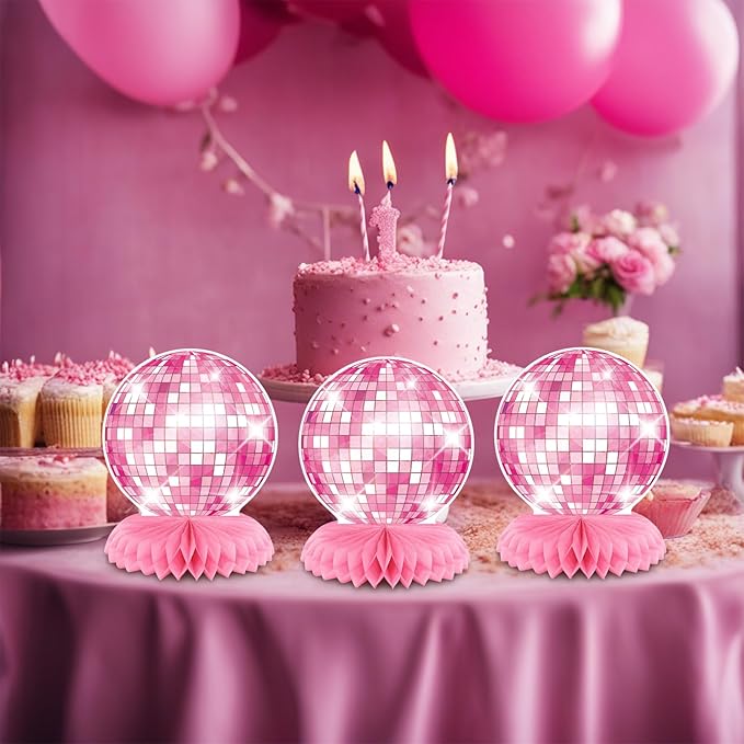 Disco Party Decorations - Pink Disco Decor Flat Disco Ball Centerpieces for Party Table Disco Ball Decor for Cowgirl Birthday Bachelorette Bridal Shower Disco Party Favors