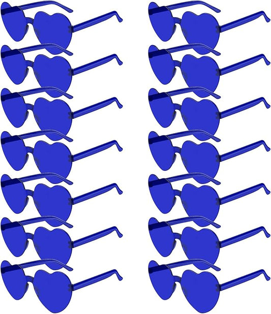 14 Pack Heart Shaped Sunglasses for Women Rimless Heart Glasses Bulk Mardi Gras Candy Color Sunglasses for Party