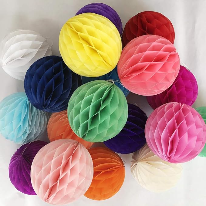 20pcs Honeycomb Flower Balls Party Honeycomb Balls Decoration Paper Flower Balls Tissue Paper Flower Ball Pom Poms Ball for Birthday Wedding Home Decor (6inch, Multi-Color)