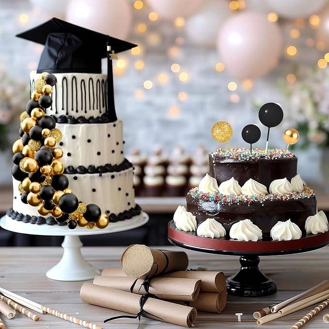 60Pcs Glitter Cake Balls Decorations Foam Cake Topper Balls Mini Balloon Cupcake Toppers for Cake Decorating Birthday Baby Shower Party (Glitter Black Gold)