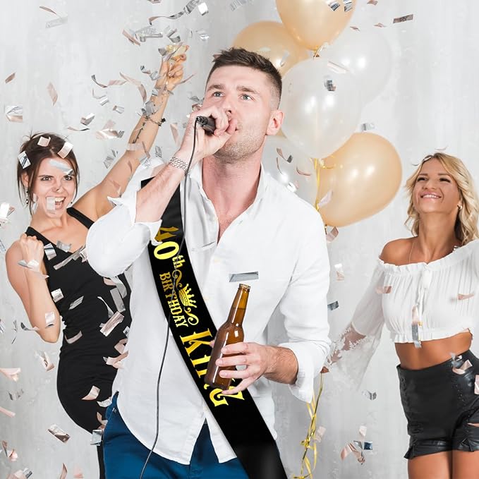 40th Birthday King Sash with Gold Foil - Soft Satin Black 40th Birthday Sash for Men 40th Fabulous Bday Party, Great for Men 40 Bday Gifts Ideas, Large Enough Size (35.4x3.74 inch)