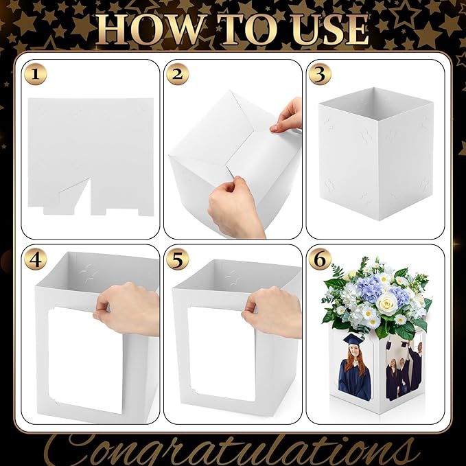 Spiareal 6 Pcs Graduation Box Centerpieces for Table 6/7 Inch Photo Frame Display Congrats Grad Party Favor Gift Picture Table Box Photo Props Frame for Graduation Decoration(White)