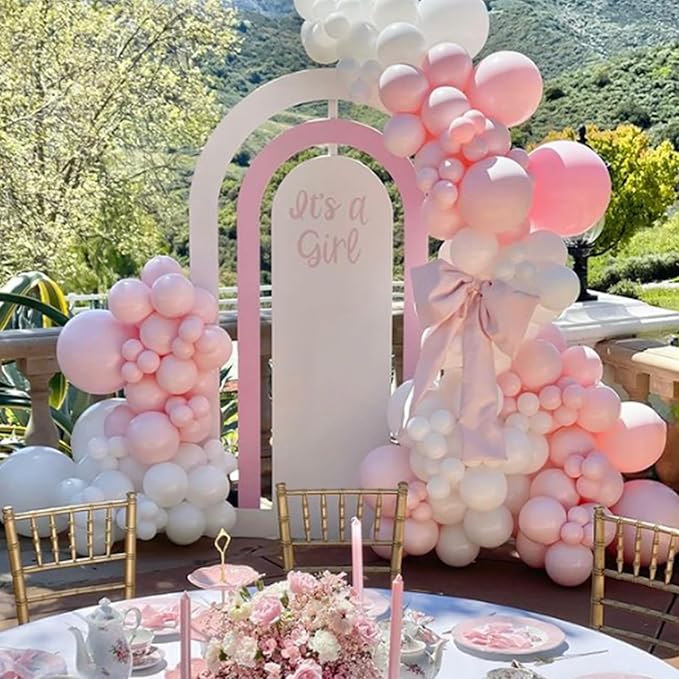 Awenztech 120pcs Light Pink Balloon Arch Kit, 18 12 10 5 inch Pastel Pink Latex Balloons Different Sizes Baby Pink Balloon Garland for Bridal Baby Shower Gender Reveal Birthday Party Decorations