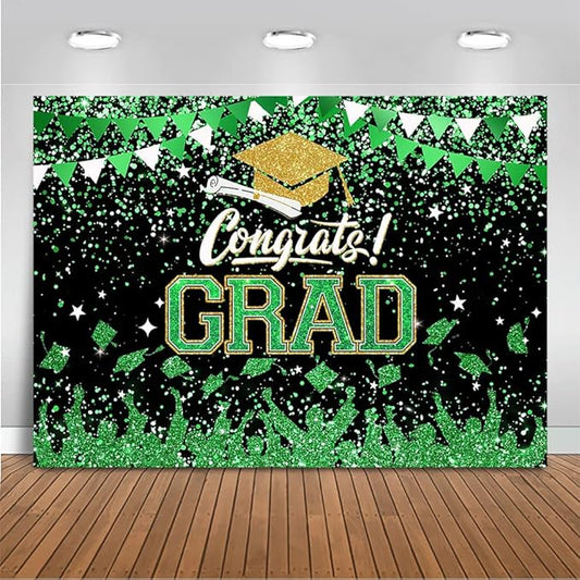 Mocsicka Graduation Party Decorations 2026 Congrats Grad Backdrops for Photography Bachelor Cap Congratulations Grad Photo Backdrop Graduation Prom Party Supplie (Green, 10x8ft(120x96 inch))
