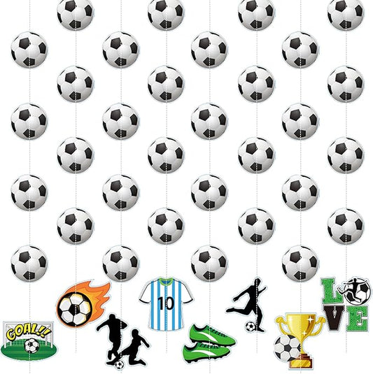 Soccer Party Decorations 8 Pcs Soccer Garland Banner Pre-Strung Football Hanging Garland Decor for Home Classroom Sports Themed Birthday Party Game Fans