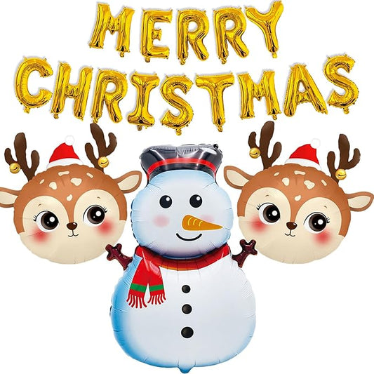 Gold Merry Christmas Balloons Christmas Decorations Reindeer Snowman Balloon for Xmas Themed Party Supplies Decorations Balloon Set-17 Pcs