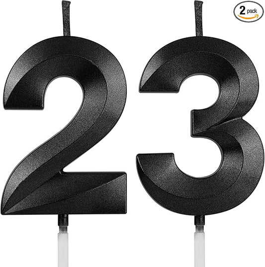 Number 23 Birthday Candles, 1.96 Inch Happy Birthday Cake Candles Cupcakes Topper Decoration for Birthday Party Wedding Anniversary Celebration Supplies (Black)