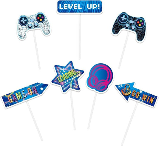 WERNNSAI 35 PCS Video Game Cupcake Toppers - Gaming Cake Toppers Game Birthday Party Cake Decorations for Kids Boys Gamer Cupcake Toppers Game Party Favors Supplies Gaming Night Party Cake Decors