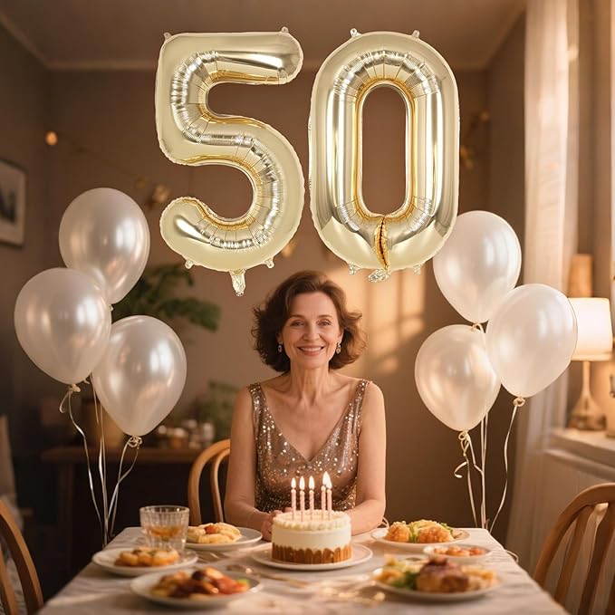 Champagne Gold Large Number 50 Balloon, 40 Inch Light Gold Foil Helium Number Balloons, Giant Mylar Number 50 Balloons for 50 Years Old Birthday Party Anniversary Decorations (Champagne Gold 50)