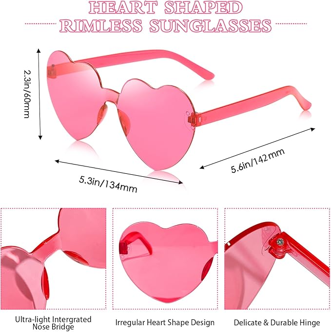 10/20 Pack Star/Heart Shape/Round/Butterfly/Cat Eye/Rectangle/Fire Rimless Tinted Party Sunglasses Color Glasses