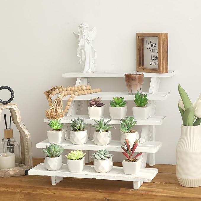 SwallowLiving 5 Tier Wooden Rustic Cupcake Stand for 30 Cupcakes, Stepped Wood Display Stand for Weddings, Tiered Party Table Display Riser for Food , Dessert, Cookie, Decor, Craft Show, White