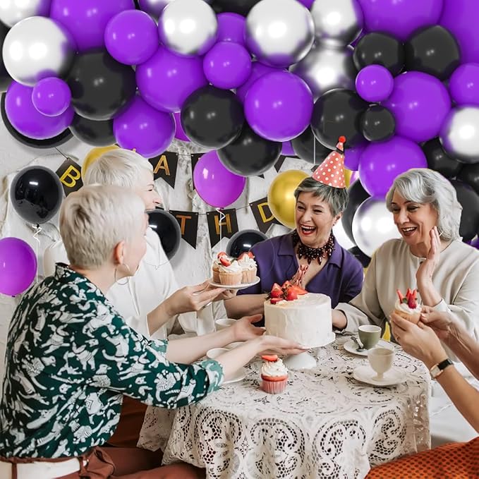 Purple Black Silver Balloon Garland Arch Kit - 121PCS Purple Black Balloons Metallic Silver Balloon for Purple Wedding Birthday Engagement Graduation Party Decorations