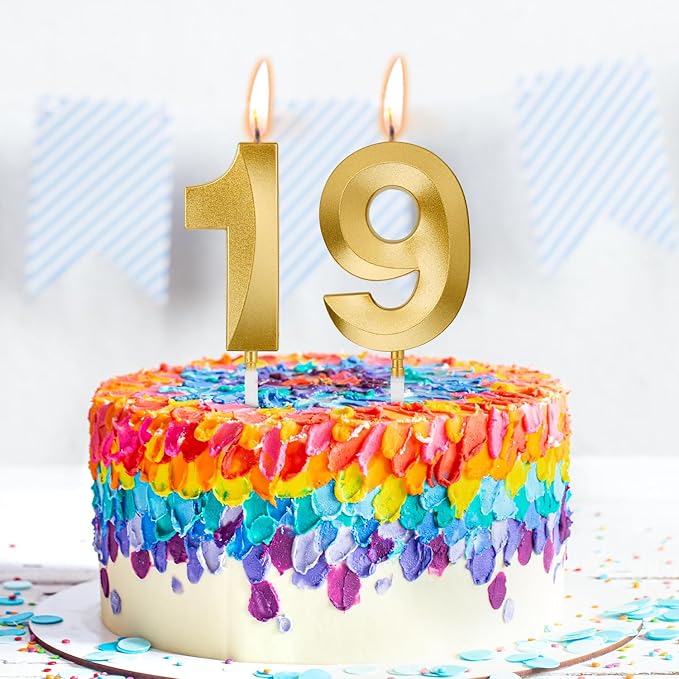 Birthday Candles, 1.96 Inch Number 19 Happy Birthday Candles, Number Candles Decoration for Birthday Party and Anniversary Celebration(Champagne Gold)