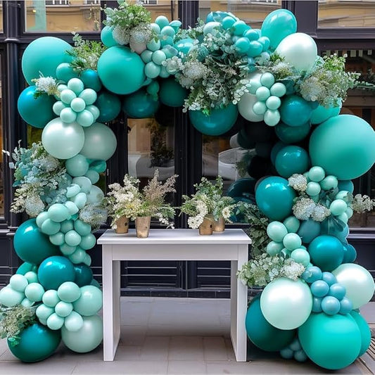 Teal Blue Balloons Double Stuffed Mint Blue Balloon Garland Arch Kit Metallic Peacock Balloons Different Sizes for Birthday Baby Shower Winter Bridal Prom Party Decorations